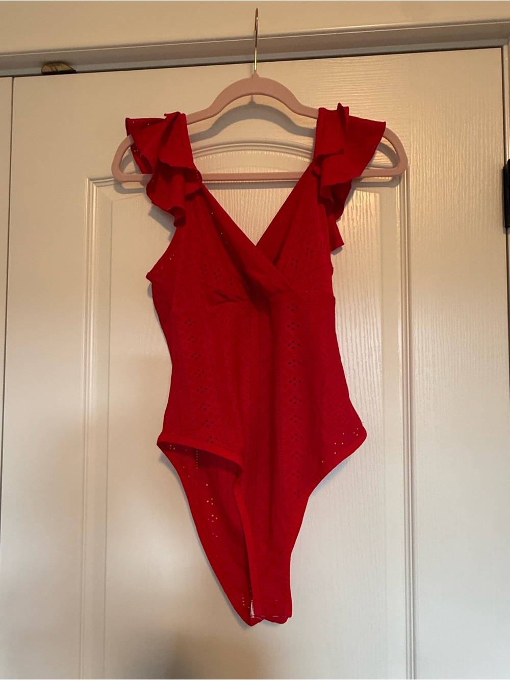 Red Ruffle Strap bodysuit